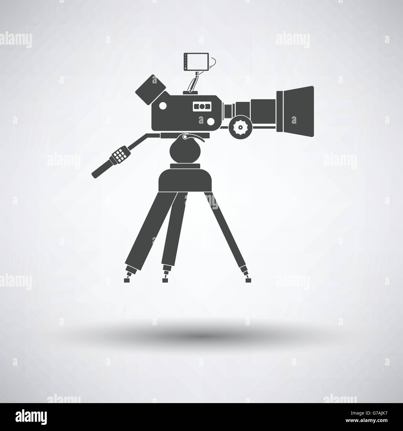 Movie camera icon on gray background, round shadow. Vector illustration. Stock Vector