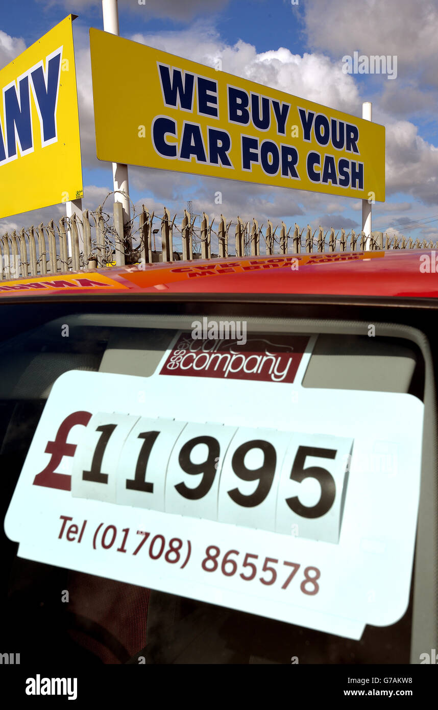 New used car sales stock. General view of signage at Essex Car Company, which sells a wide range