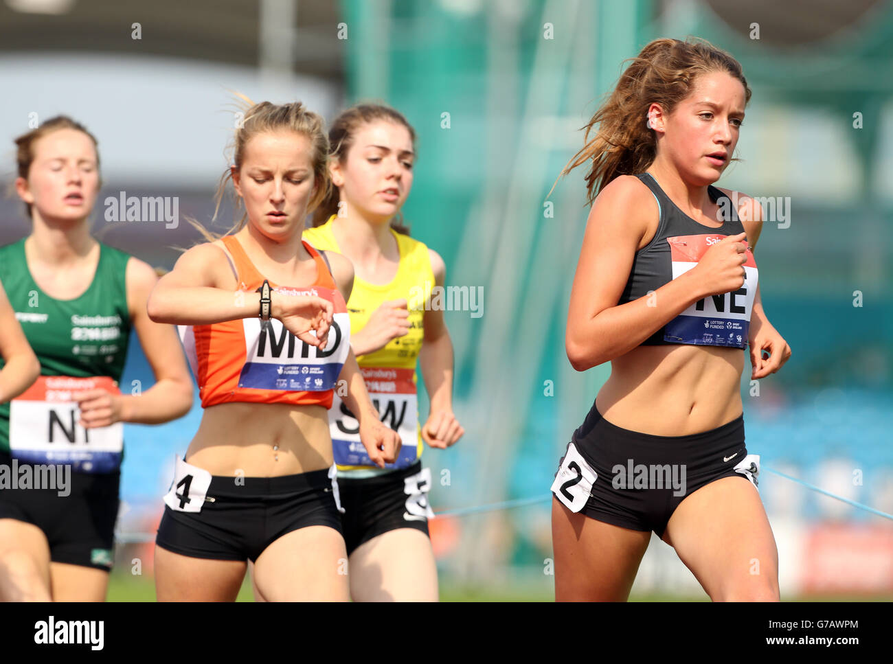 Sport - Sainsbury's 2014 School Games - Day Two - Manchester. North east's  Emma Clapton in the Girls 3000m at the Sainsbury's 2014 School Games,  Manchester Regional Arena, Manchester Stock Photo - Alamy