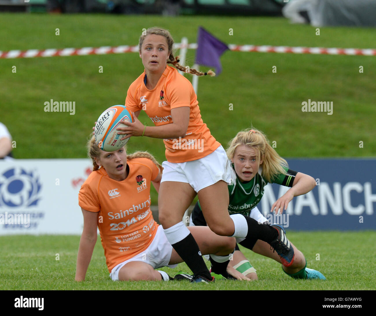 England South West's Lucy Nye competes in the rugby sevens during the Sainsbury's 2014 School Games at the Armitage, Manchester. PRESS ASSOCIATION Photo. Picture date: Friday September 5, 2014. Photo credit should read: Tony Marshall/PA Wire. Stock Photo