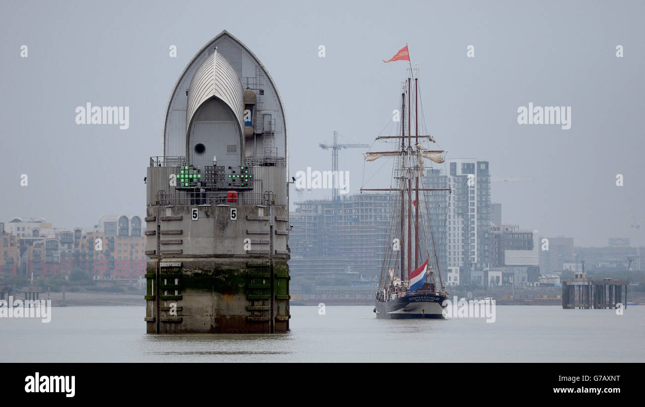Tall ship at thames barrier hi-res stock photography and images - Alamy