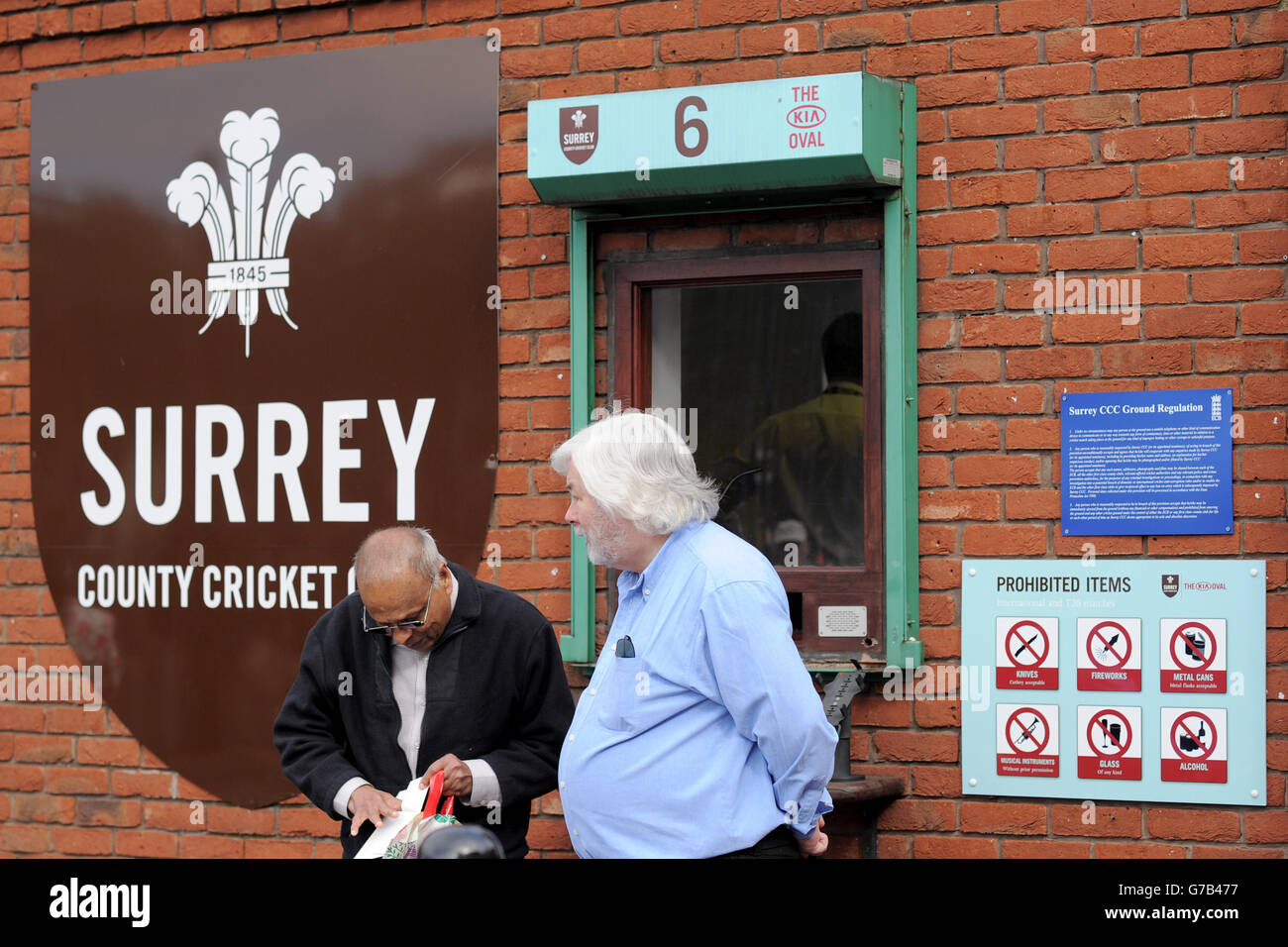 Spectators visiting The Kia Oval ticket office before the start of the days play Stock Photo