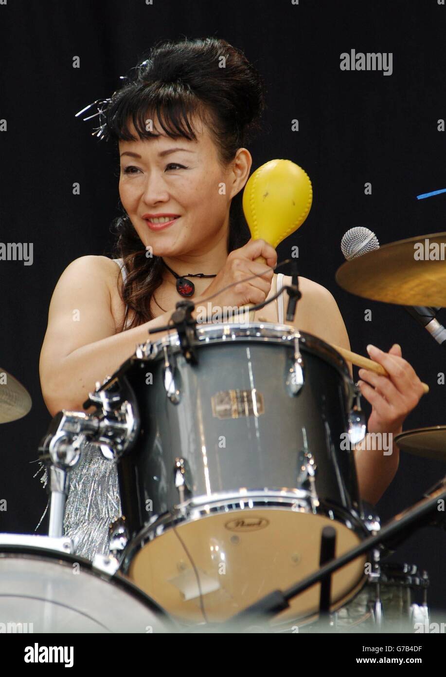 Japanese rock band the 5 6 7 8s performing on the main stage hi