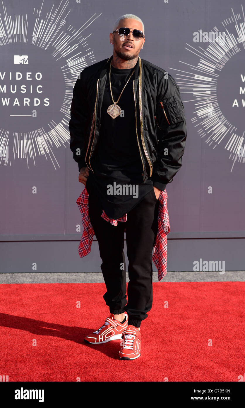 Chris Brown arriving at the MTV Video Music Awards 2014 at The Forum in Inglewood, Los Angeles. Stock Photo