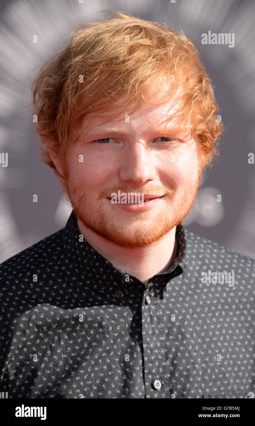 Ed Sheeran arriving at the MTV Video Music Awards 2014 at The Forum in Inglewood, Los Angeles. Stock Photo