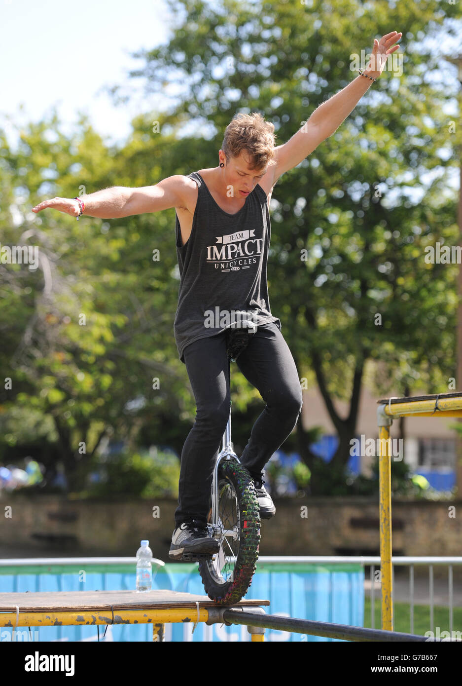 A unicycle demonstration during the British Cycling Sky Ride event in