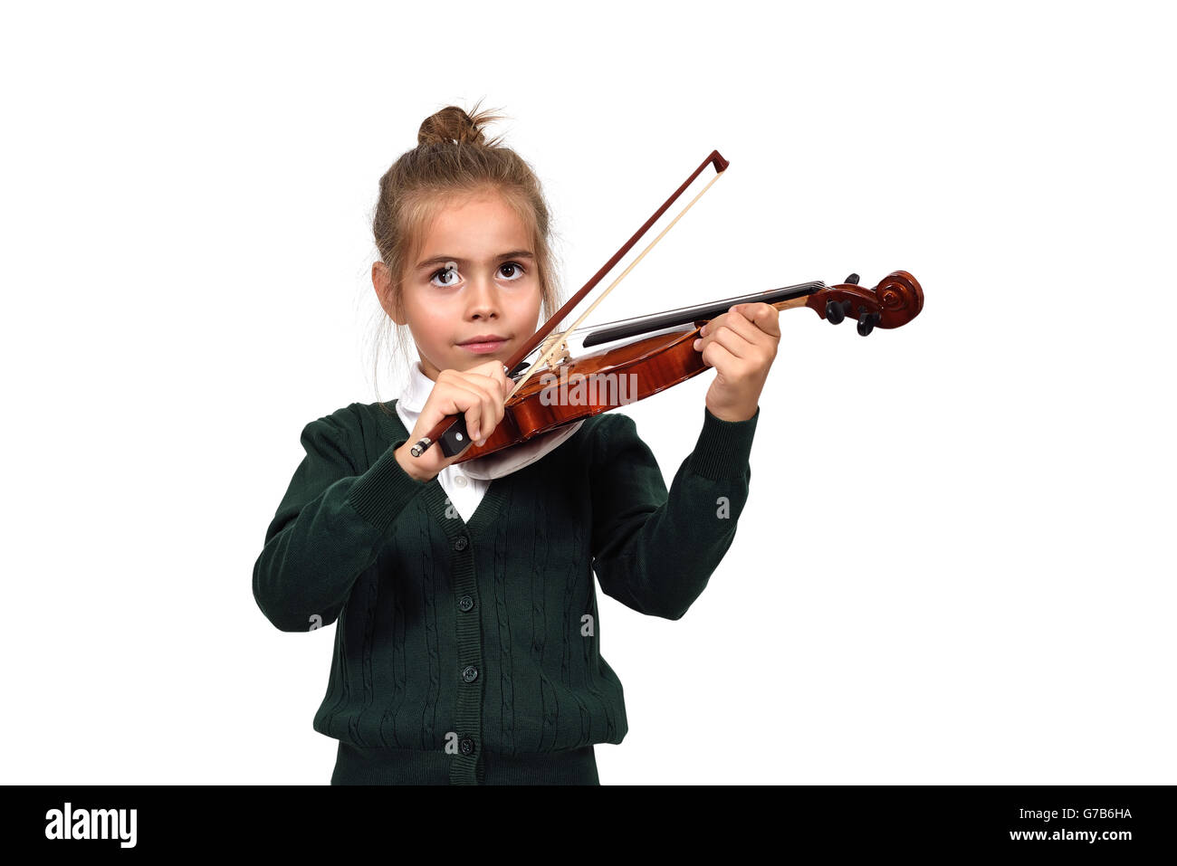 girl with a violin on white background Stock Photo - Alamy