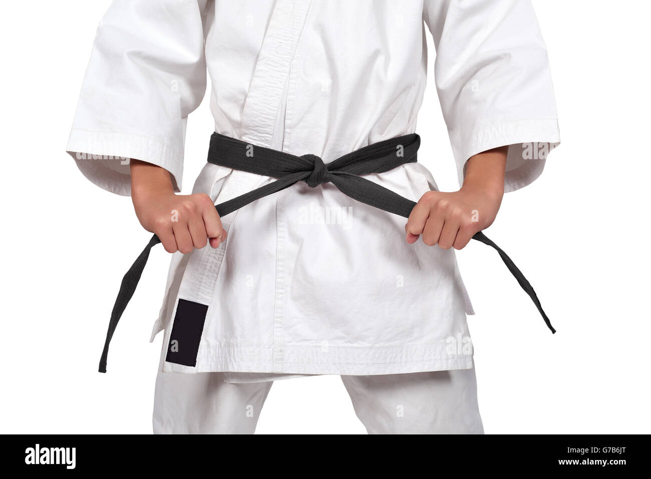 karate boy with black belt isolated on white background Stock Photo Alamy