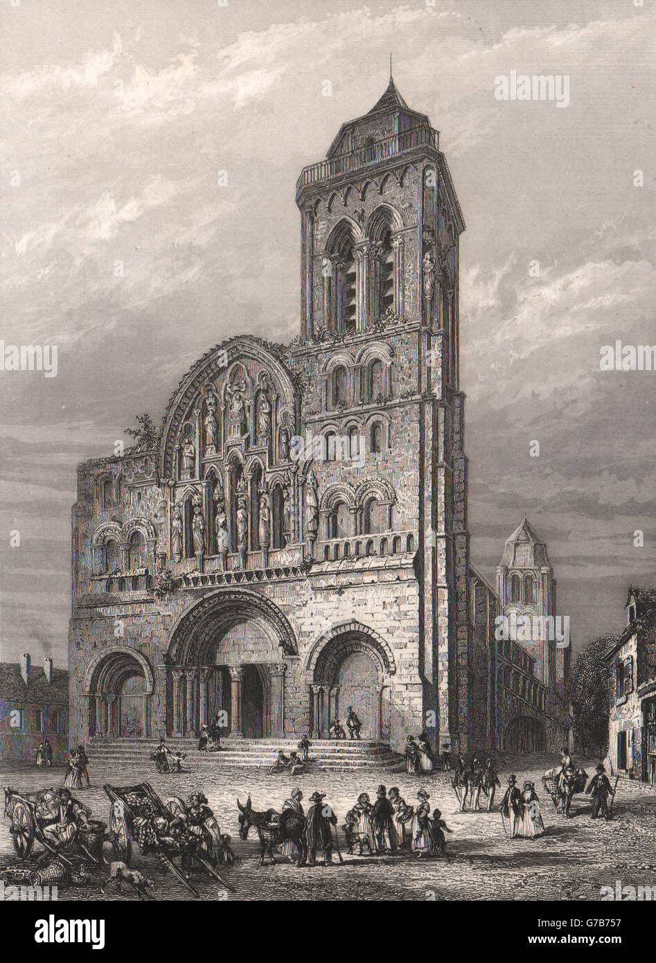 VÉZELAY. Église de La Madeleine Nivernais. Yonne, antique print 1844 Stock Photo