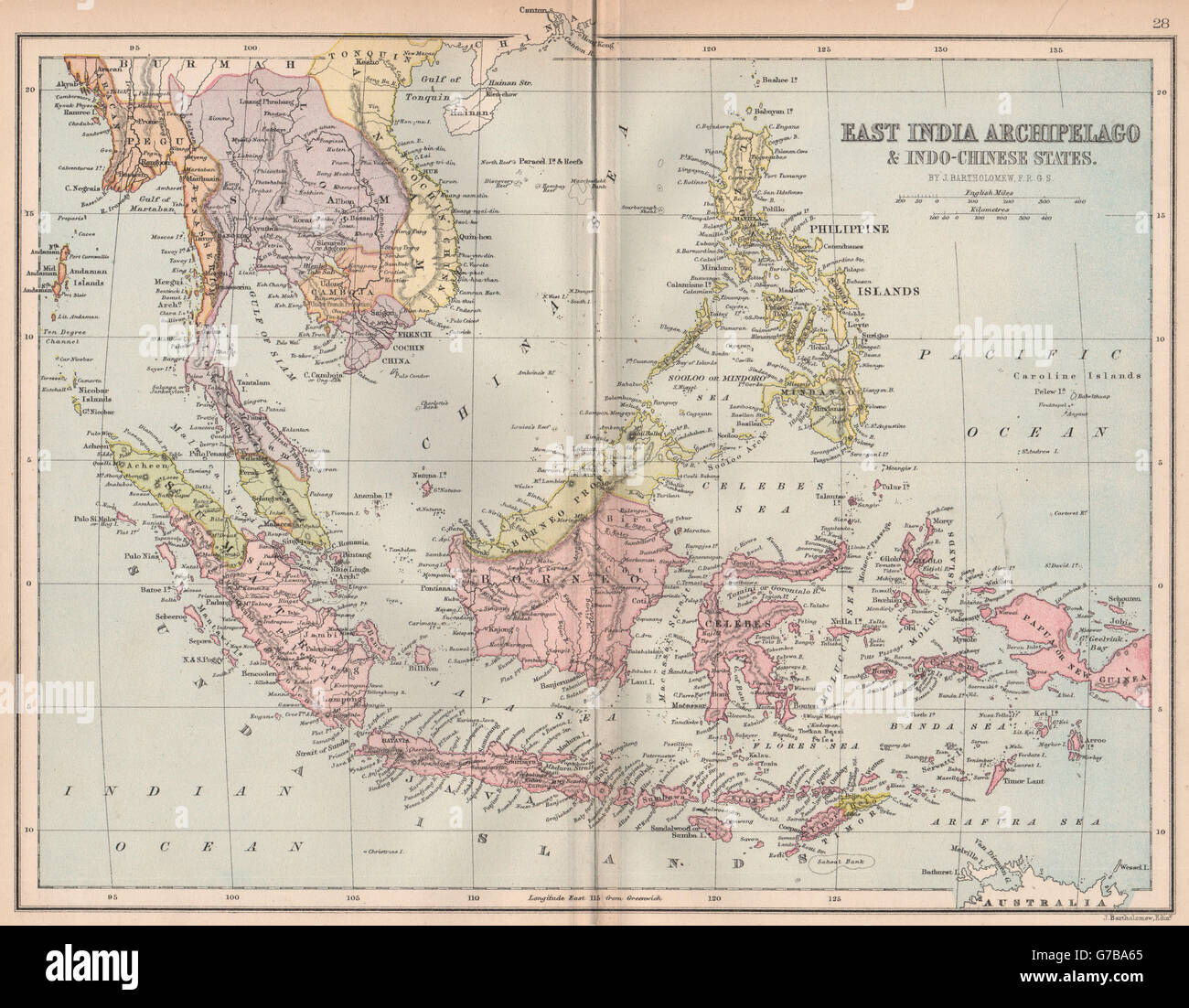 EAST INDIES & INDOCHINA. Aceh Sulu Brunei Sultanates.Malacca Singapore, 1878 map Stock Photo