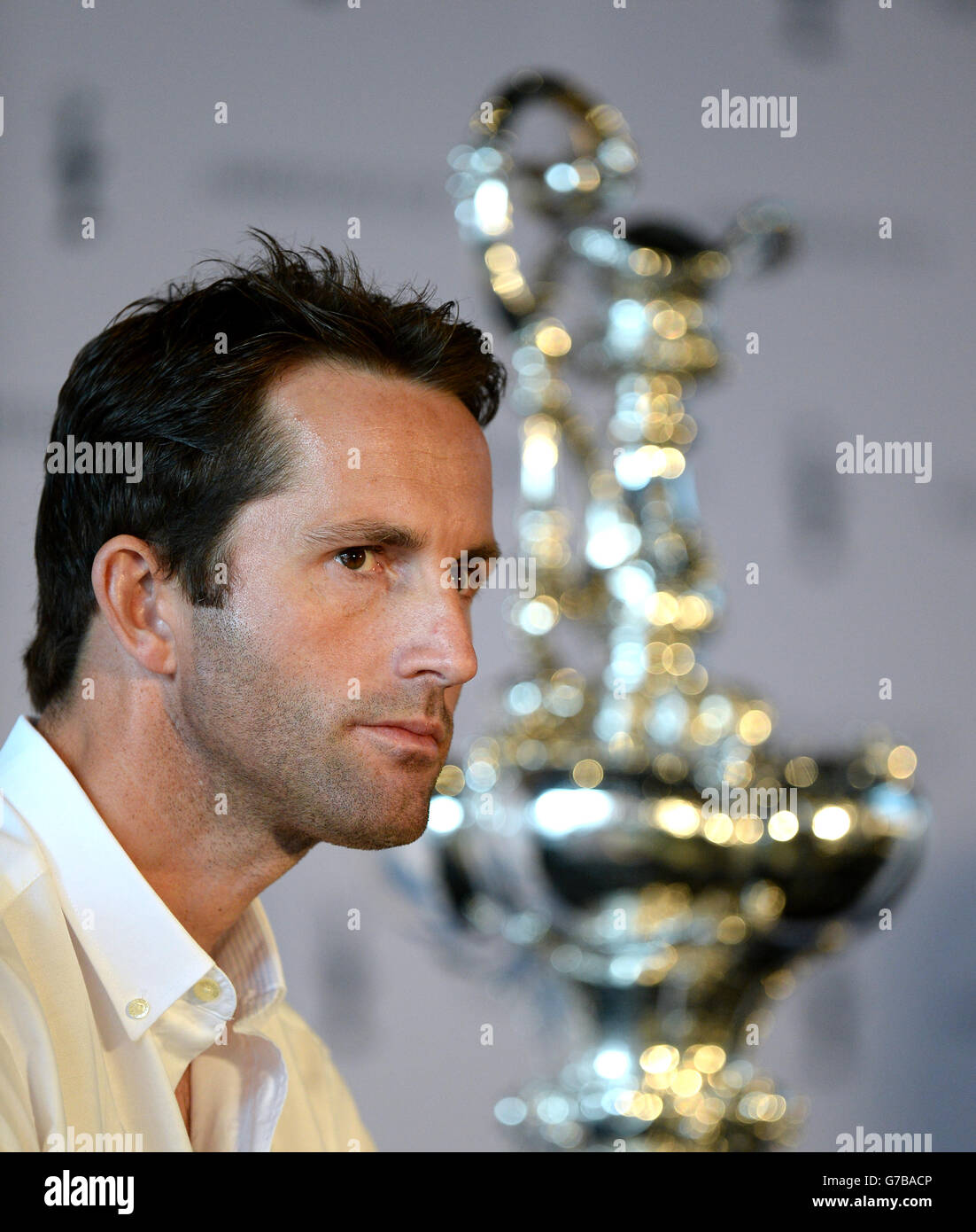 Skipper of Ben Ainslie Racing, Sir Ben Ainslie during a press conference for the America's Cup at the St Pancras Renaissance Hotel, London. Stock Photo