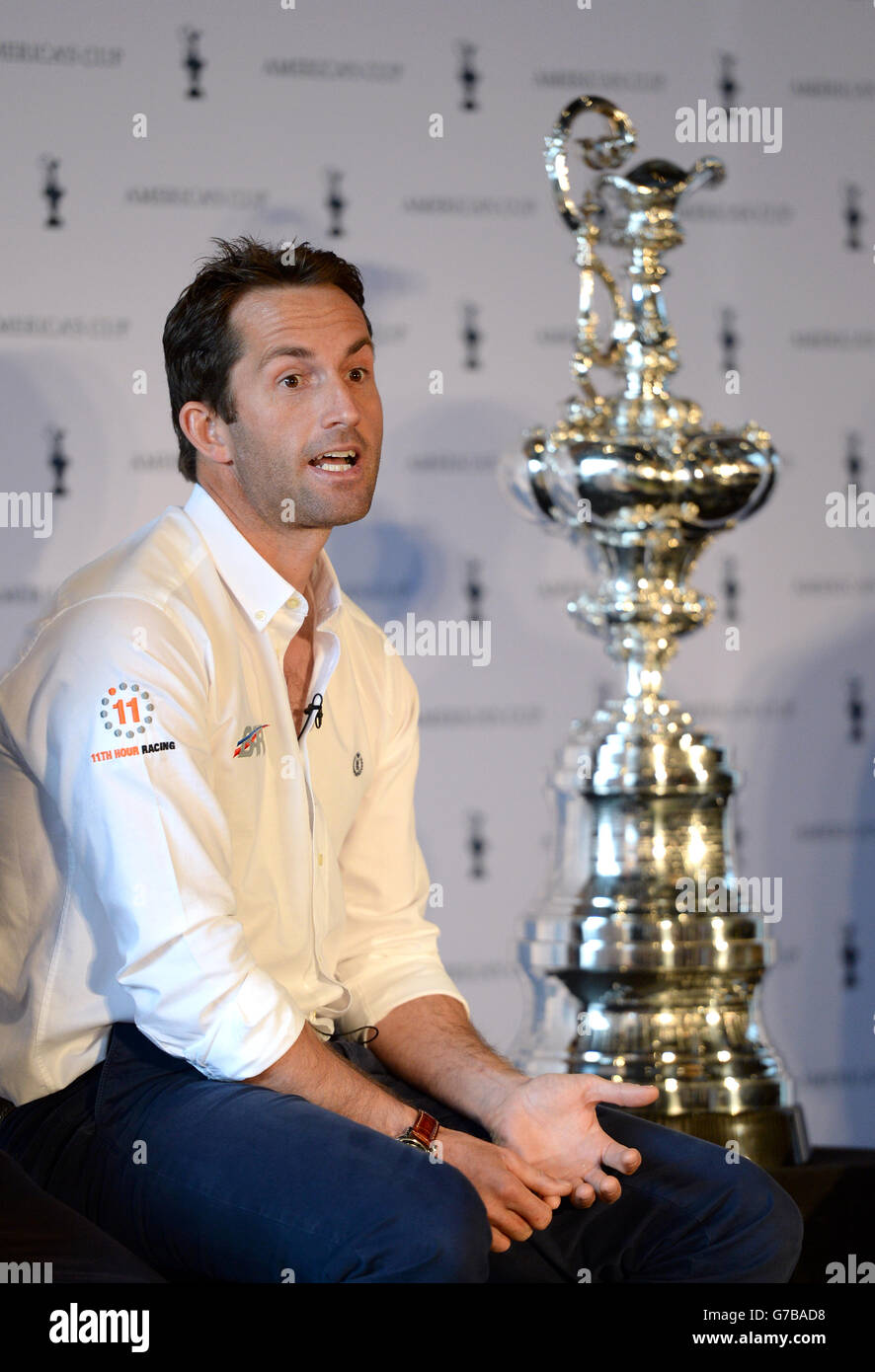 Skipper of Ben Ainslie Racing, Sir Ben Ainslie during a press conference for the America's Cup at the St Pancras Renaissance Hotel, London. Stock Photo