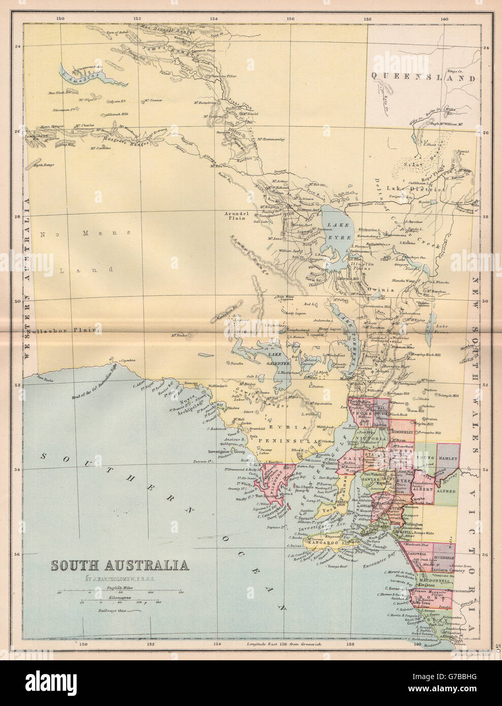 SOUTH AUSTRALIA. State map shows 24 counties. Railways. Adelaide, 1878 Stock Photo