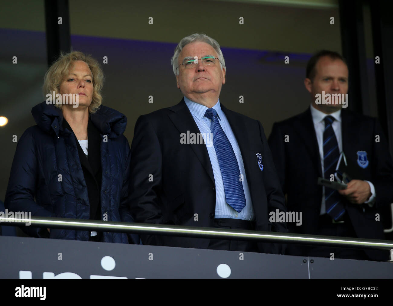 Everton chairman Bill Kenwright in the stands during the Barclays Premier League match at The Hawthorns, West Bromwich. PRESS ASSOCIATION Photo. Picture date: Saturday September 13, 2014. See PA story SOCCER West Brom. Photo credit should read: Nick Potts/PA Wire. Stock Photo