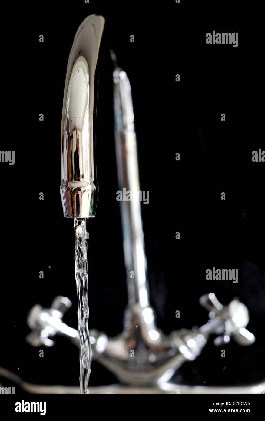 Domestic water supply stock. Water running from a domestic household