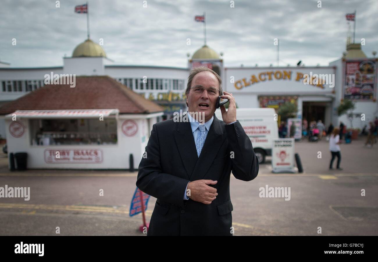 Roger Lord on the seafront at Clacton in the Essex as former Tory MP for Clacton, Douglas Carswell deflected to Ukip forcing a by-election. Stock Photo