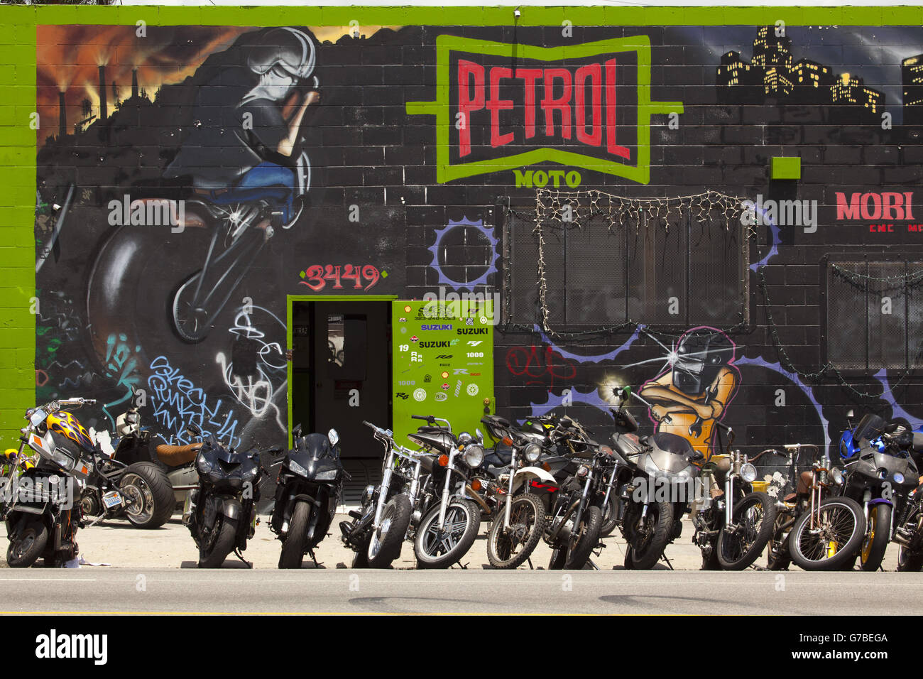 Petrol Moto motorcycle shop, Olympic Blvd. East Los Angeles, California,  United States of America Stock Photo - Alamy