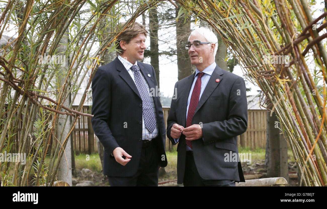 Better Together Leader Alistair Darling and Managing Director Alexander Burnett during a visit to HOBESCO Biomass Energy Centre near Banchory in Scotland as the Scottish independence referendum campaign continues. Stock Photo