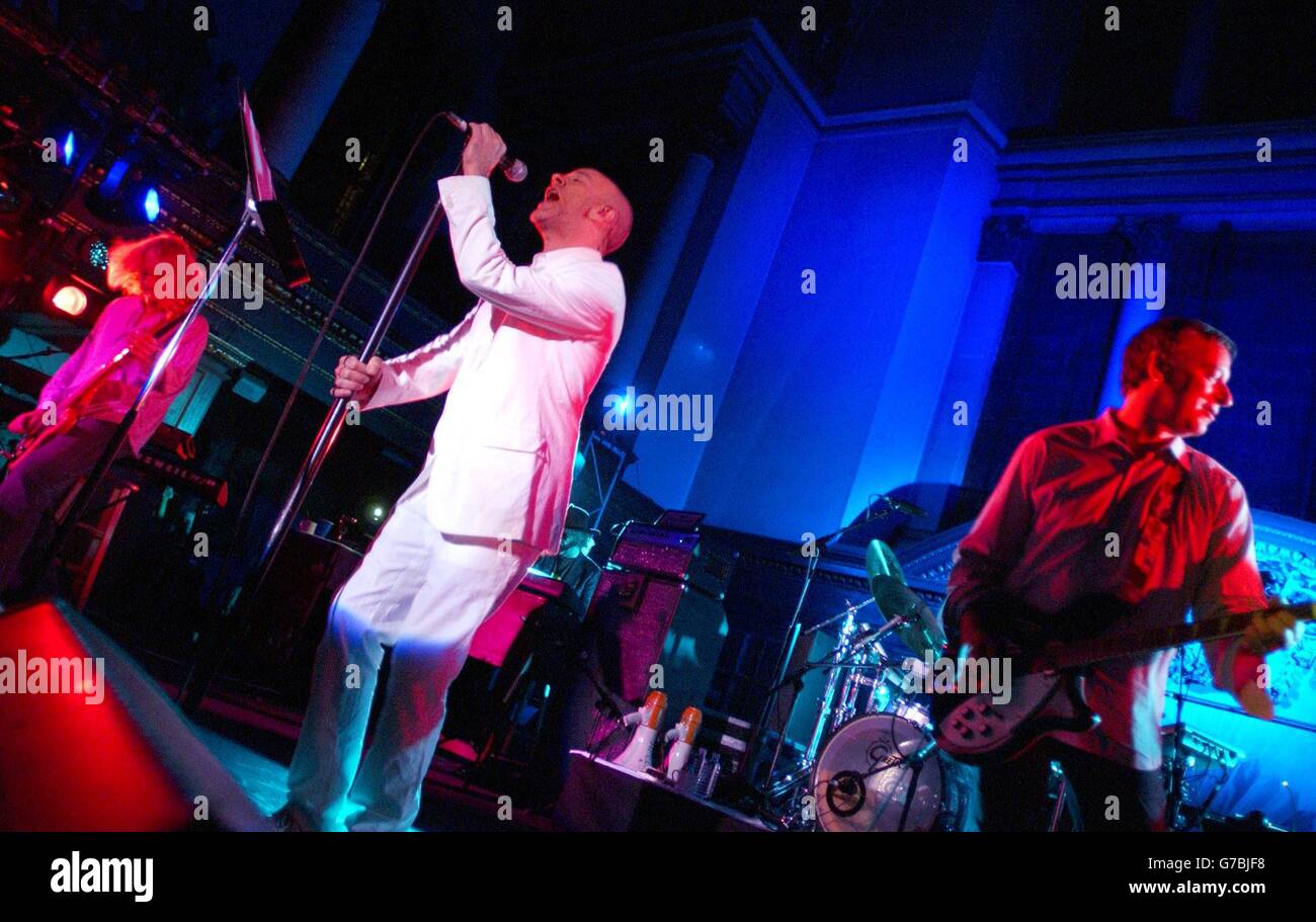 US rock giants REM perform during a 'secret gig' at St James' Church in Piccadilly, central London. Stock Photo
