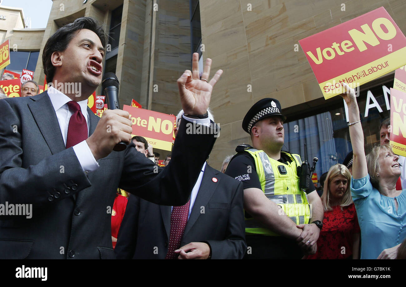 Labour leader Ed Miliband campaigns on Buchanan Street in Glasgow, as the campaign ahead of the Scottish independence referendum intensifies. Stock Photo