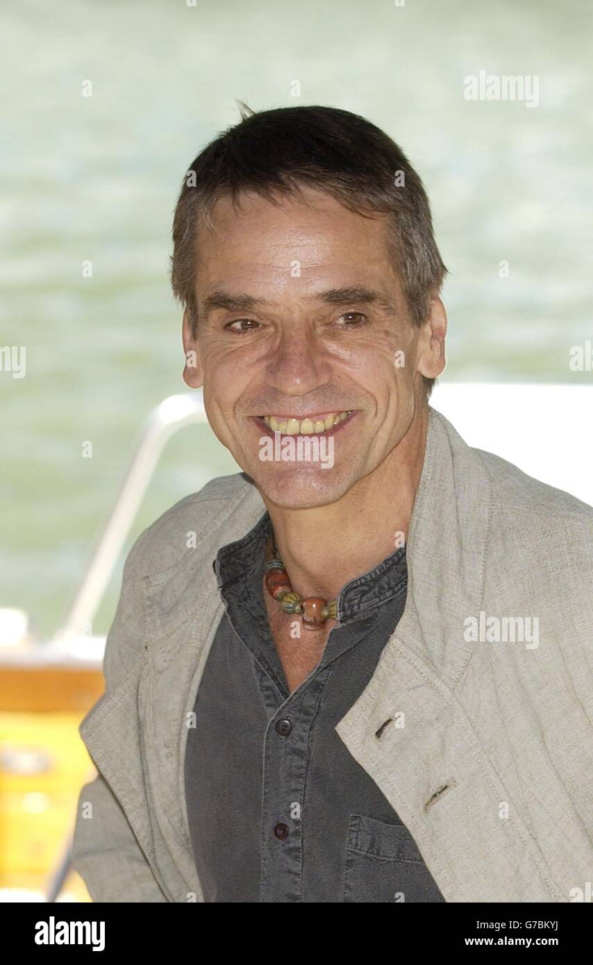 Actor Jeremy Irons arrives at the waterside to promote his latest film The Merchant of Venice, during the 61st Venice Film Festival at Lido in Venice. Stock Photo