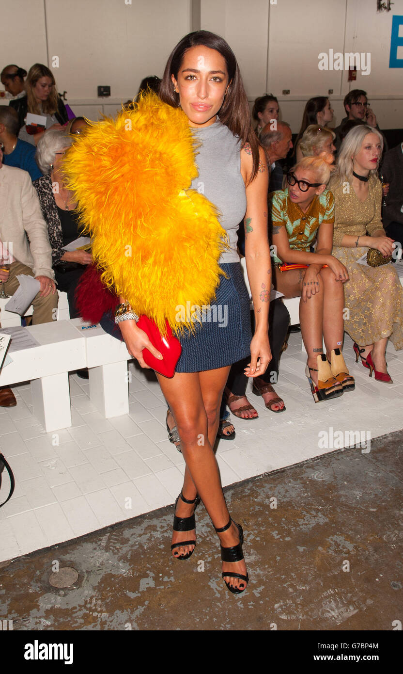 Delilah attends the Fashion East catwalk show, at the Topshop Show Space in central London, during London Fashion Week. Stock Photo