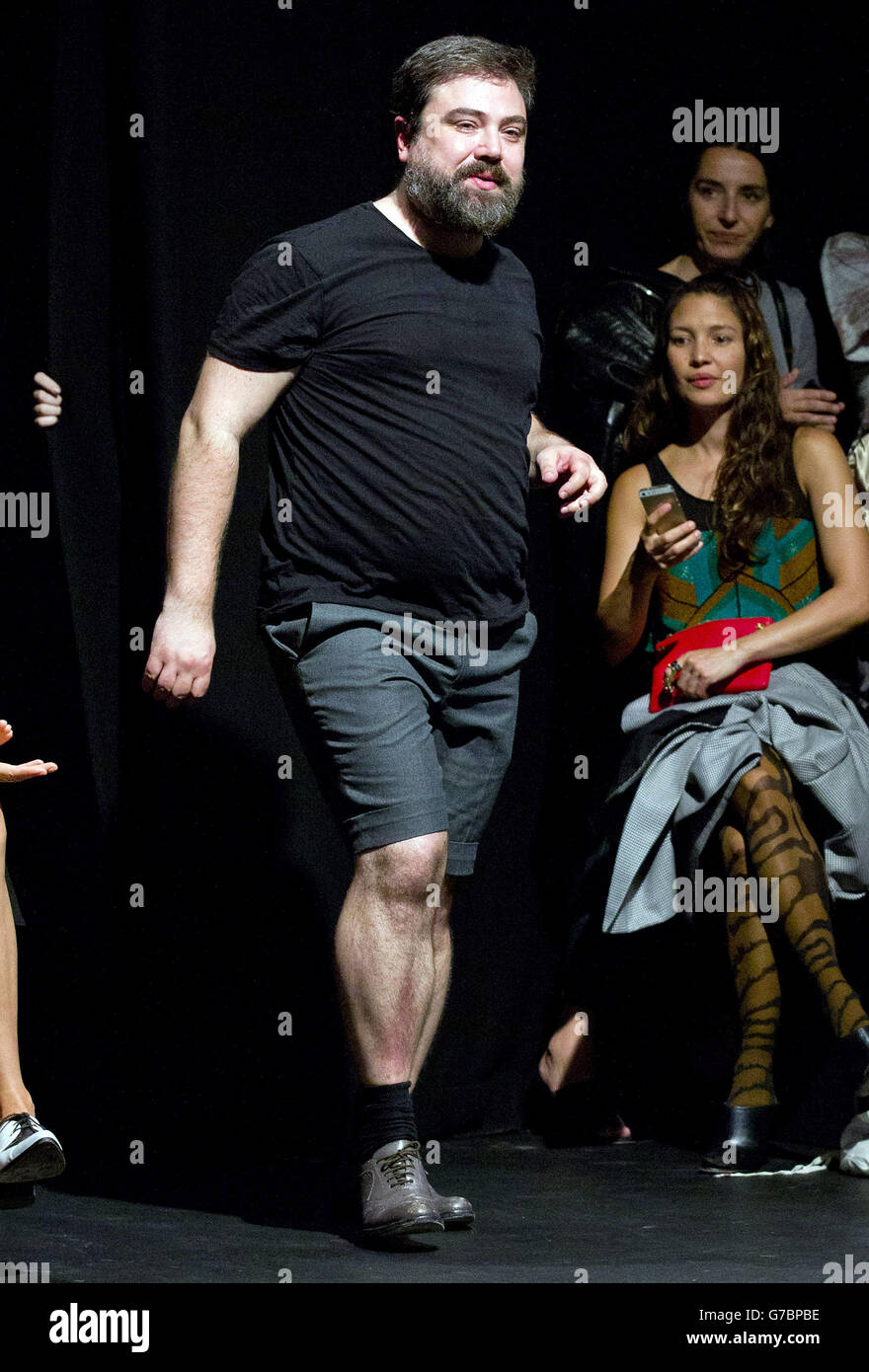 Emilio de la Morena on the catwalk after his show during London Fashion Week. Stock Photo