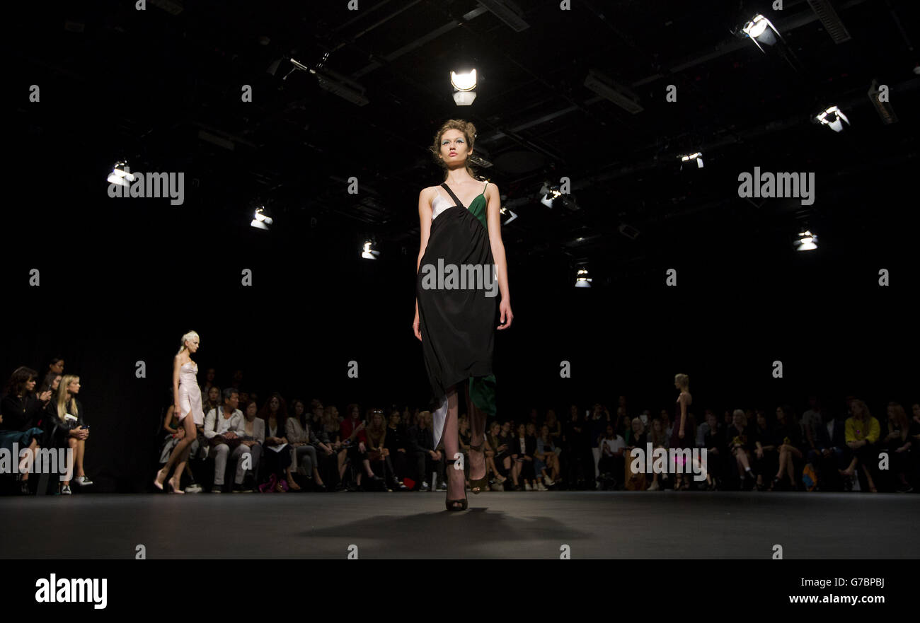 Models on the catwalk during the Emilio de la Morena catwalk show during London Fashion Week. Stock Photo