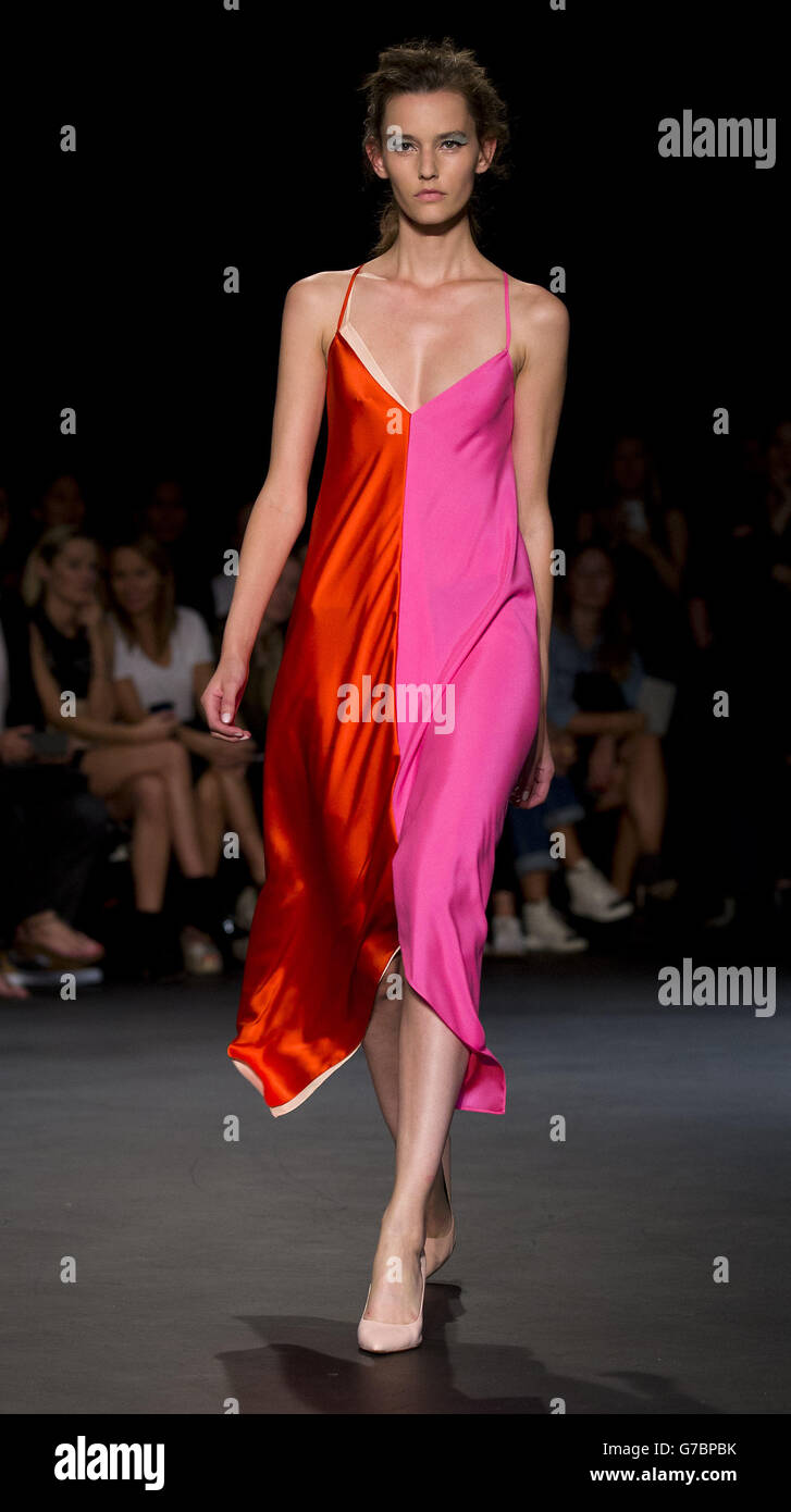 A model on the catwalk during the Emilio de la Morena catwalk show during London Fashion Week. Stock Photo