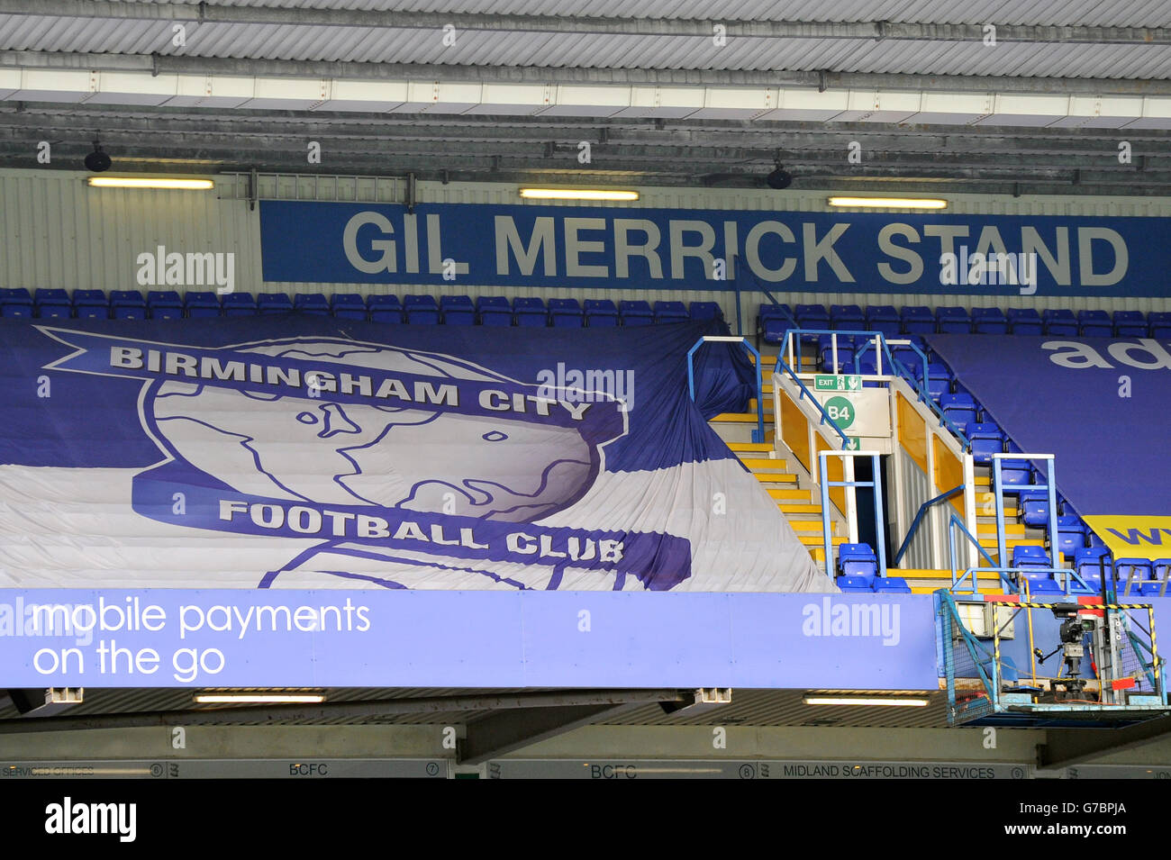 A Birmingham City Club Banner In The Gil Merrick Stand At St Andrews Stadium Stock Photo Alamy