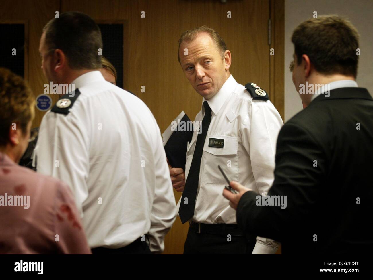 Police Service of Northern Ireland (PSNI), Chief Constable Hugh Orde, speaking at a press conference in Belfast, where he announced that he is retaining 680 of the full-time reserve officers in Northern Ireland who were threatened with the axe. Even though he has decided to make more than half of the officers redundant, Mr Orde insisted it was too soon to get rid of all the men and women whose futures were under threat. However Union representatives of rank and file police passed a vote of no confidence in Northern Ireland Chief Constable Hugh Orde over his decision to reduce his full-time Stock Photo