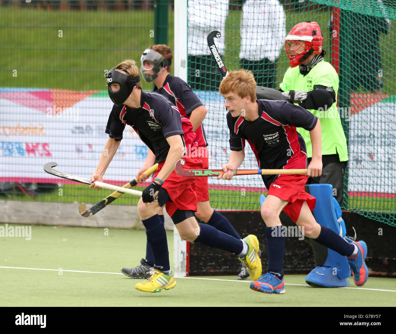 Sainsbury's 2014 School Games - 4th September 2014: England Red Boys against England Blue Boys in the Hockey during the Sainsbury's 2014 School Games, held at the Armitage Site, Manchester Stock Photo