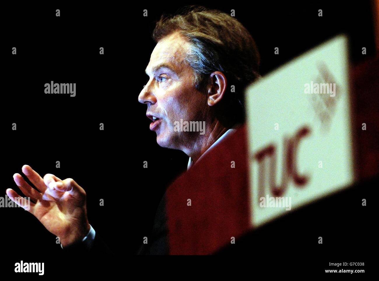 Britain's Prime Minister Tony Blair arrives for the TUC Conference in Brighton. The Government was today attacked for failing to repeal anti-union laws amid complaints that workers were still waiting for basic rights seven years after Labour came to power. Stock Photo