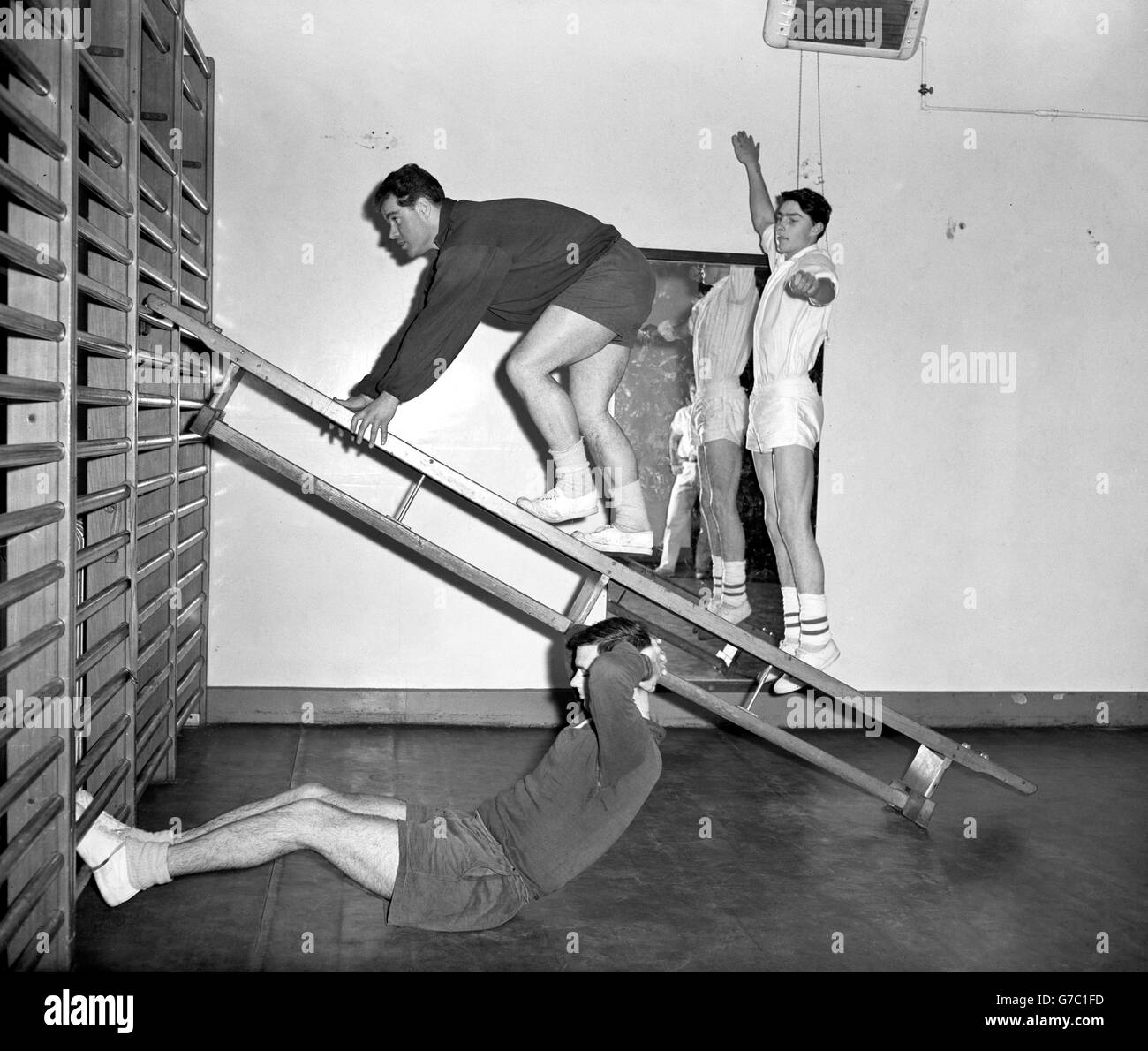 Bob herman and john price doing some circuit exercises hires stock