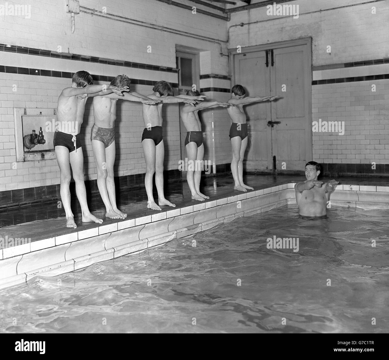 Pool ladder, fun detail in summer Stock Photo. 