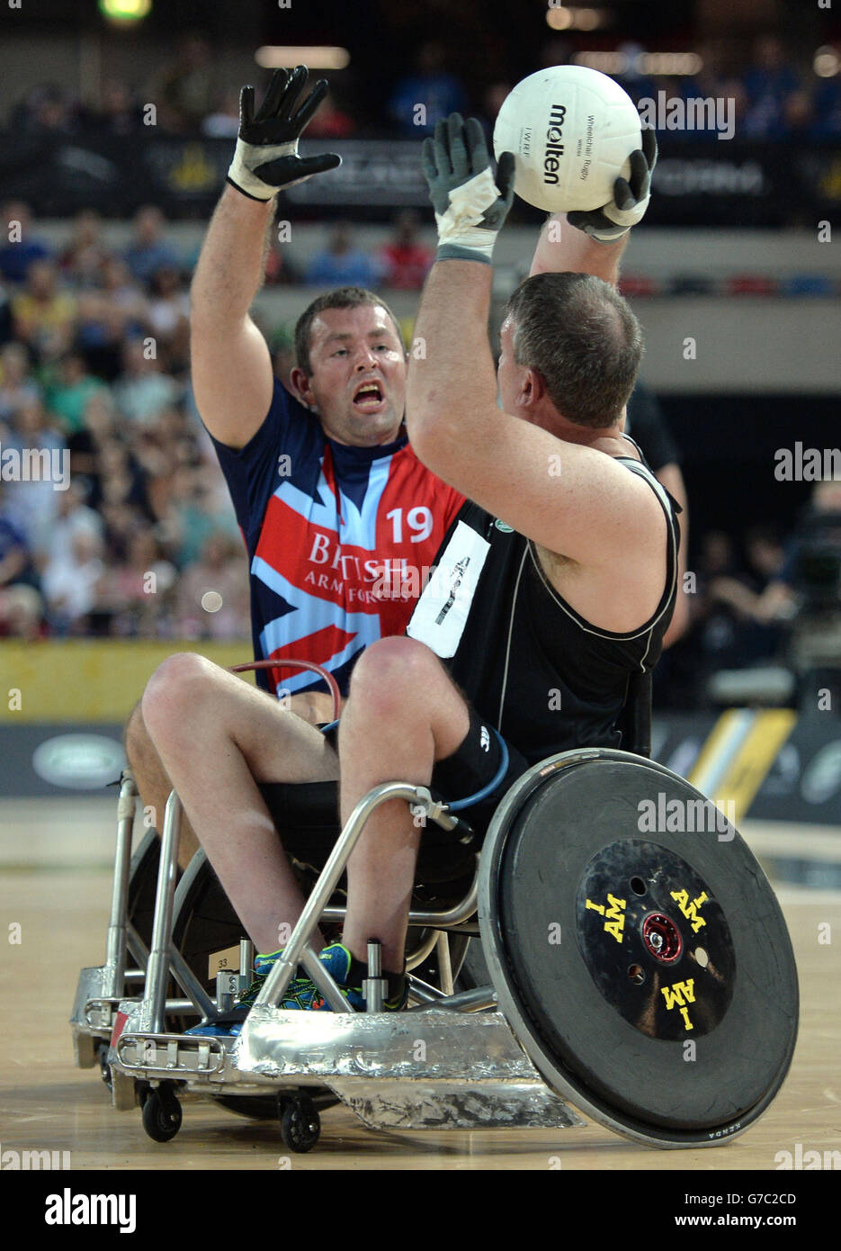 Great Britain's Ben Steele defends during Wheelchair Rugby Pool B match ...