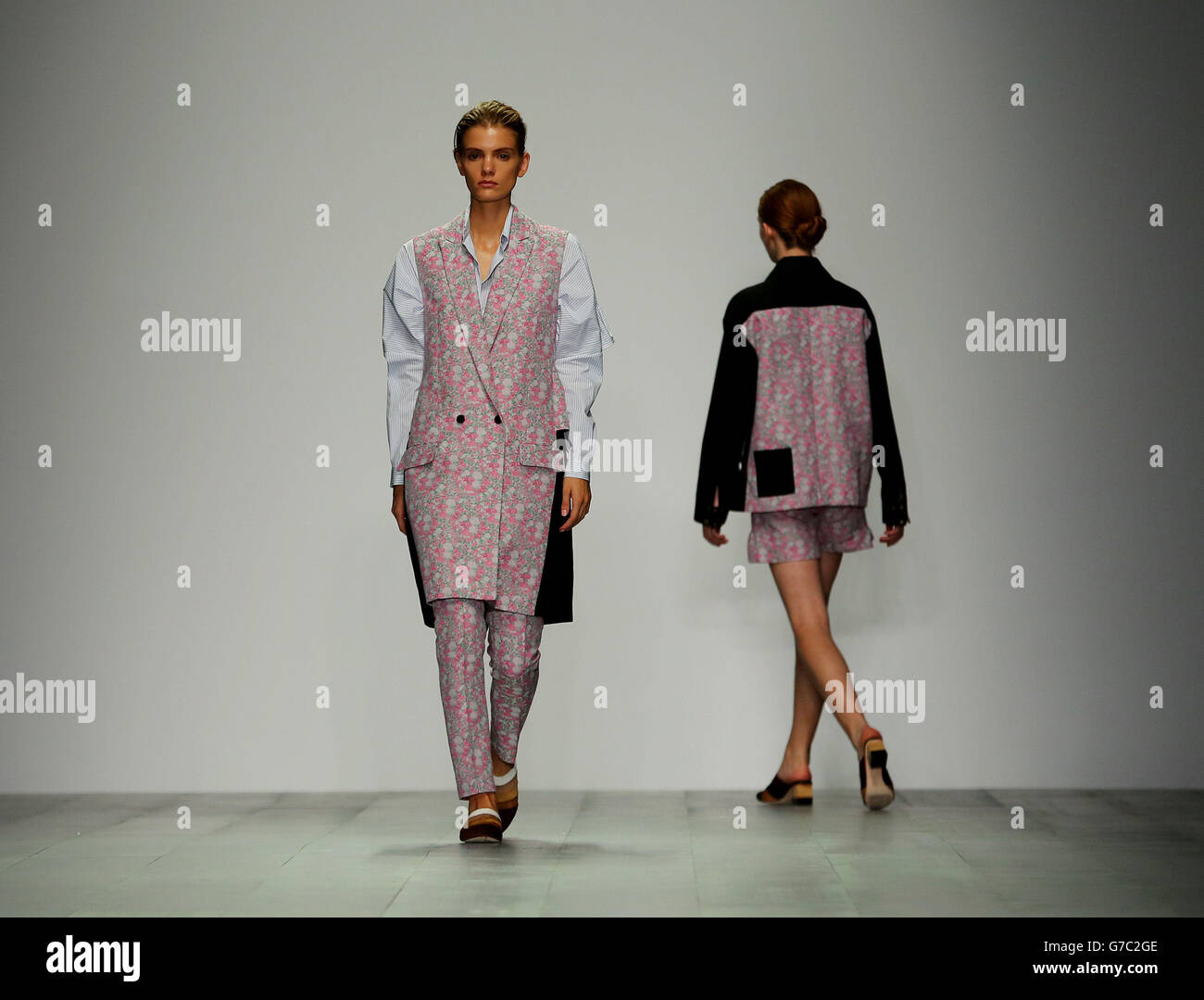 Models on the catwalk during the Eudon Choi catwalk show, at Somerset House, in central London, during London Fashion Week. Picture date: Friday September 12, 2014. See PA story SHOWBIZ Fashion Photo credit should read: Gareth Fuller/PA Wire Stock Photo
