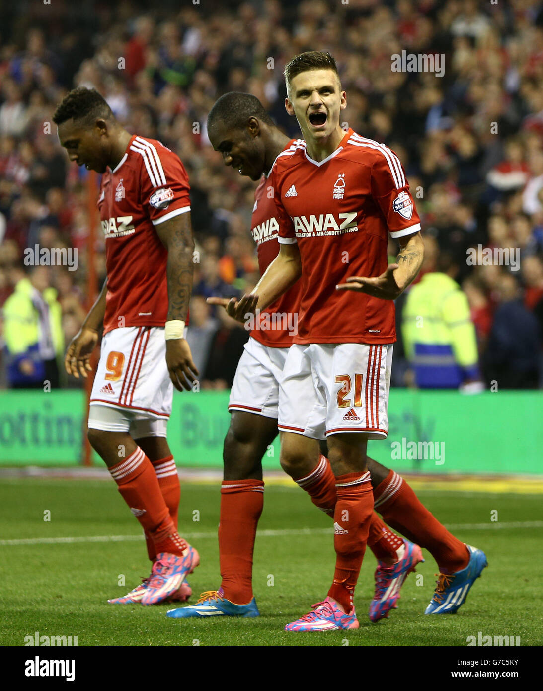 Nottingham Forest's Jamie Patterson celebrates scoring his sides fifth goal of the game during the Sky Bet Championship match at the City ground, Nottingham. Stock Photo