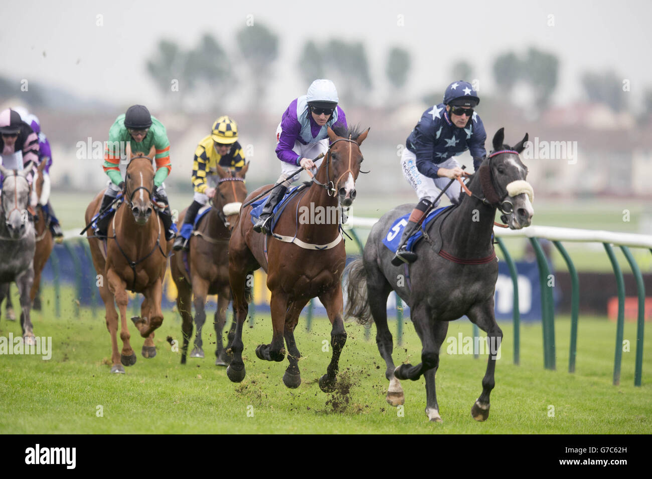 Trinity Star ridden by Paul Mulrennan (right) wins the Enterprise Screen 10 Years of Video Handicap during day two of the 2014 William Hill Ayr Gold Cup Festival at Ayr Racecourse, Ayr. Stock Photo