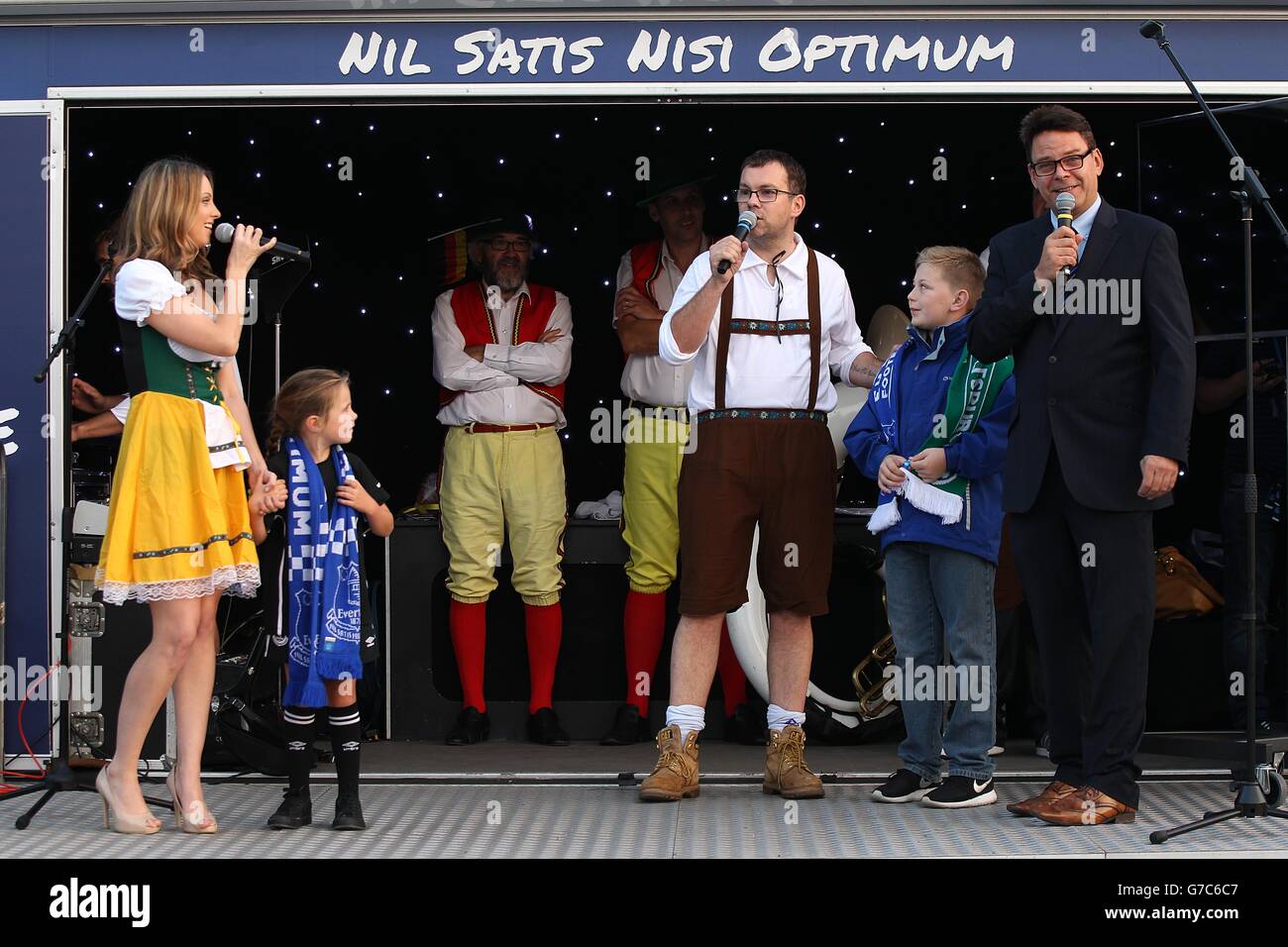 Soccer - UEFA Europa League - Group H - Everton v VfL Wolfsburg - Goodison Park. An Oompah band on stage in the Fan Zone. Stock Photo