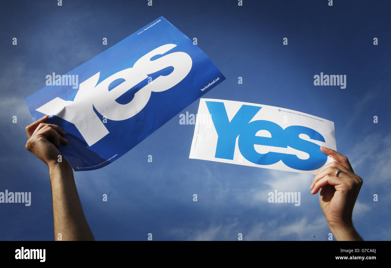 Yes campaign material as the campaign ahead of the Scottish independence referendum continues. Stock Photo