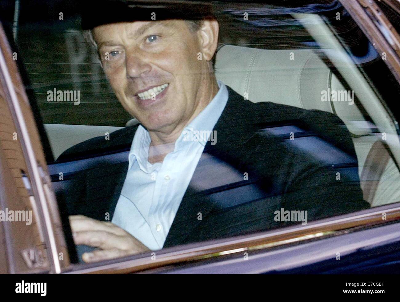 Politics news inside car health smiling tony blair hi-res stock