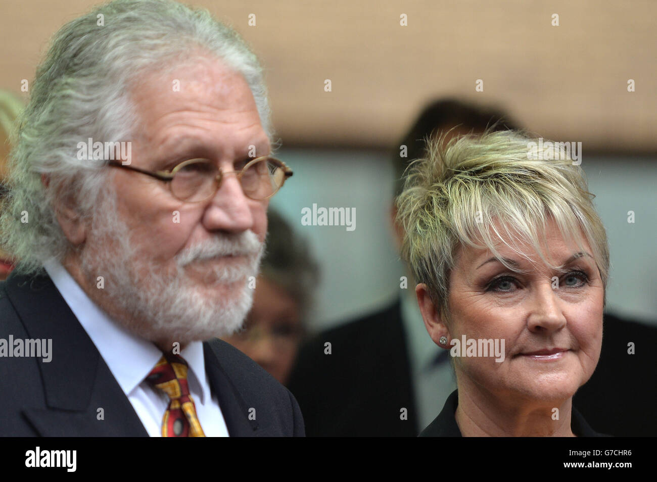 Former Radio 1 Dj Dave Lee Travis With His Wife Marianne Speaking Outside Southwark Crown Court In London Where He Was Sentenced To Three Months In Prison Suspended For Two Years After