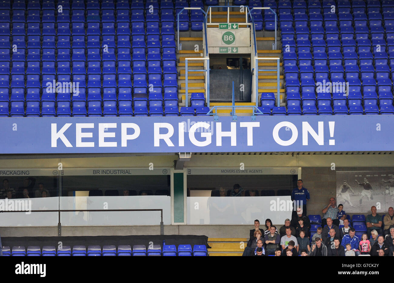 Soccer - Sky Bet Championship - Birmingham City v Fulham - St Andrews. 'Keep Right On!' signage in the stands Stock Photo