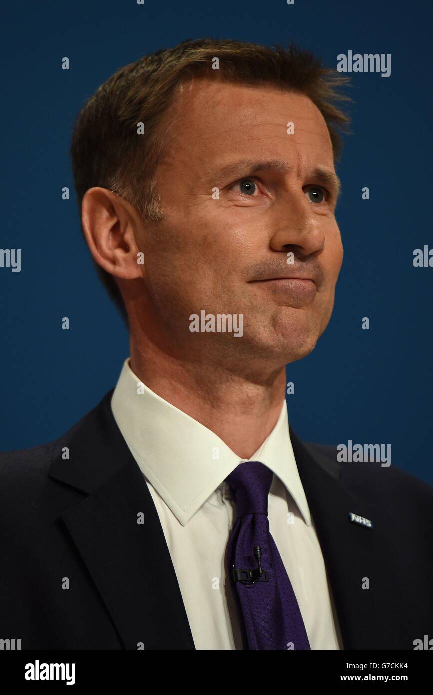 Secretary of State for Health Jeremy Hunt addresses the room during the ...