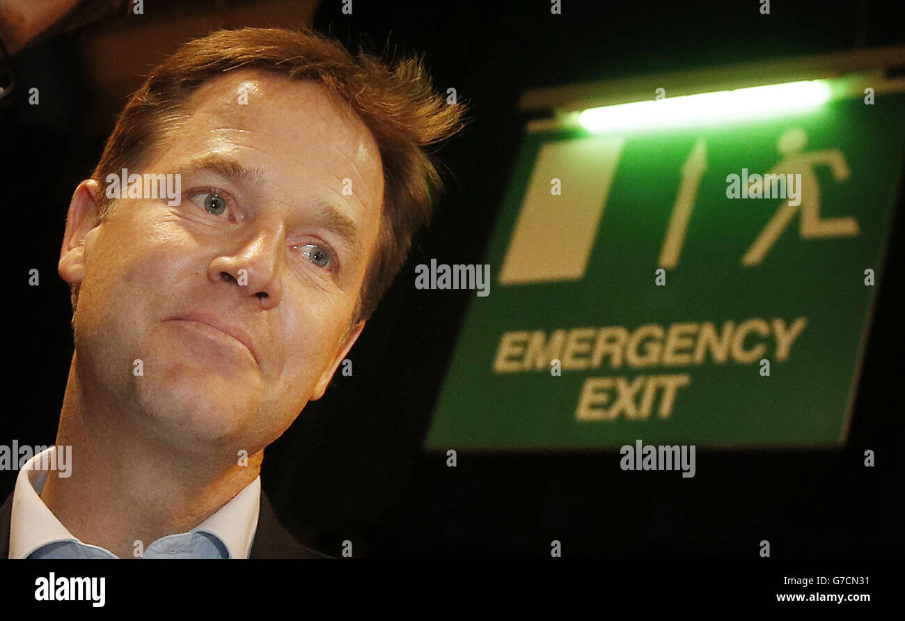 Deputy Prime Minister Nick Clegg during day two of the Liberal Democrat autumn conference at the Clyde Auditorium in Glasgow, Scotland. Stock Photo