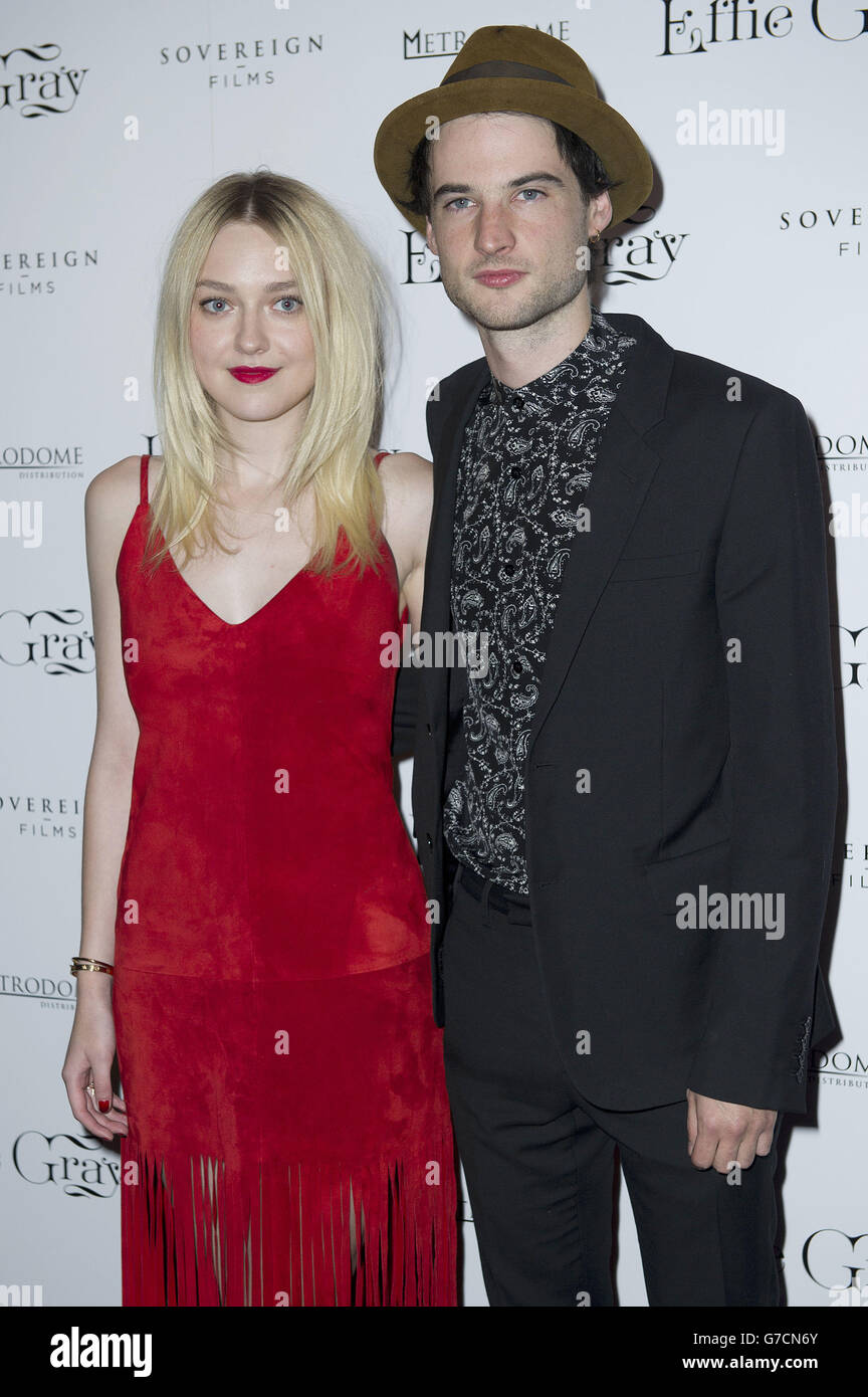 Dakota Fanning and Tom Sturridge arrive at the world premiere of Effie Gray at the Curzon cinema in Mayfair, London. Stock Photo