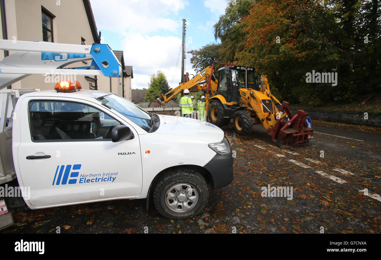 Northern Ireland Electricity repair crews work to restore power