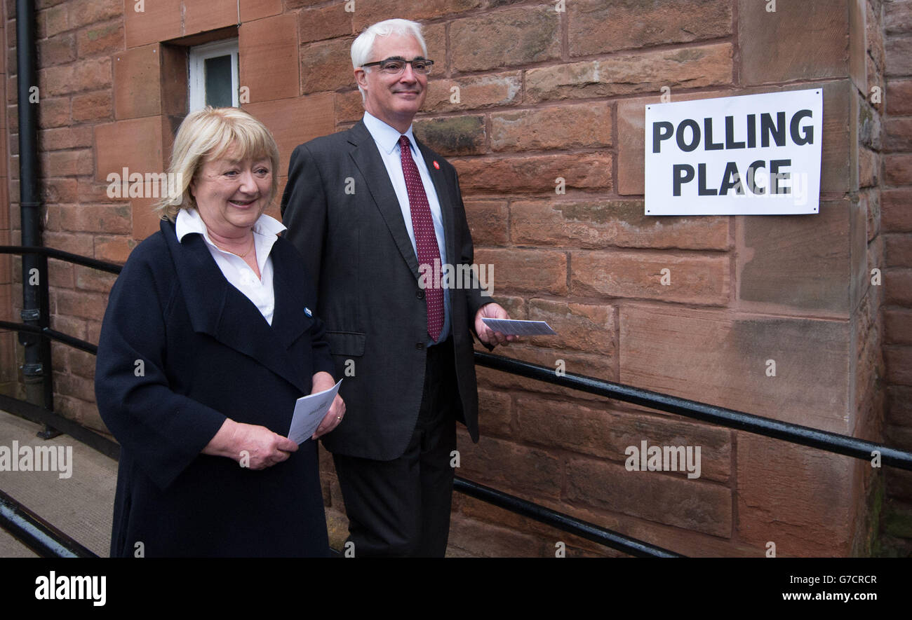 Former chancellor and leader of the Better Together campaign Alistair Darling outside the polling station at the Church Hill Theatre in Edinburgh as polls have opened on a historic day for Scotland as voters determine whether the country should remain part of the United Kingdom. Stock Photo
