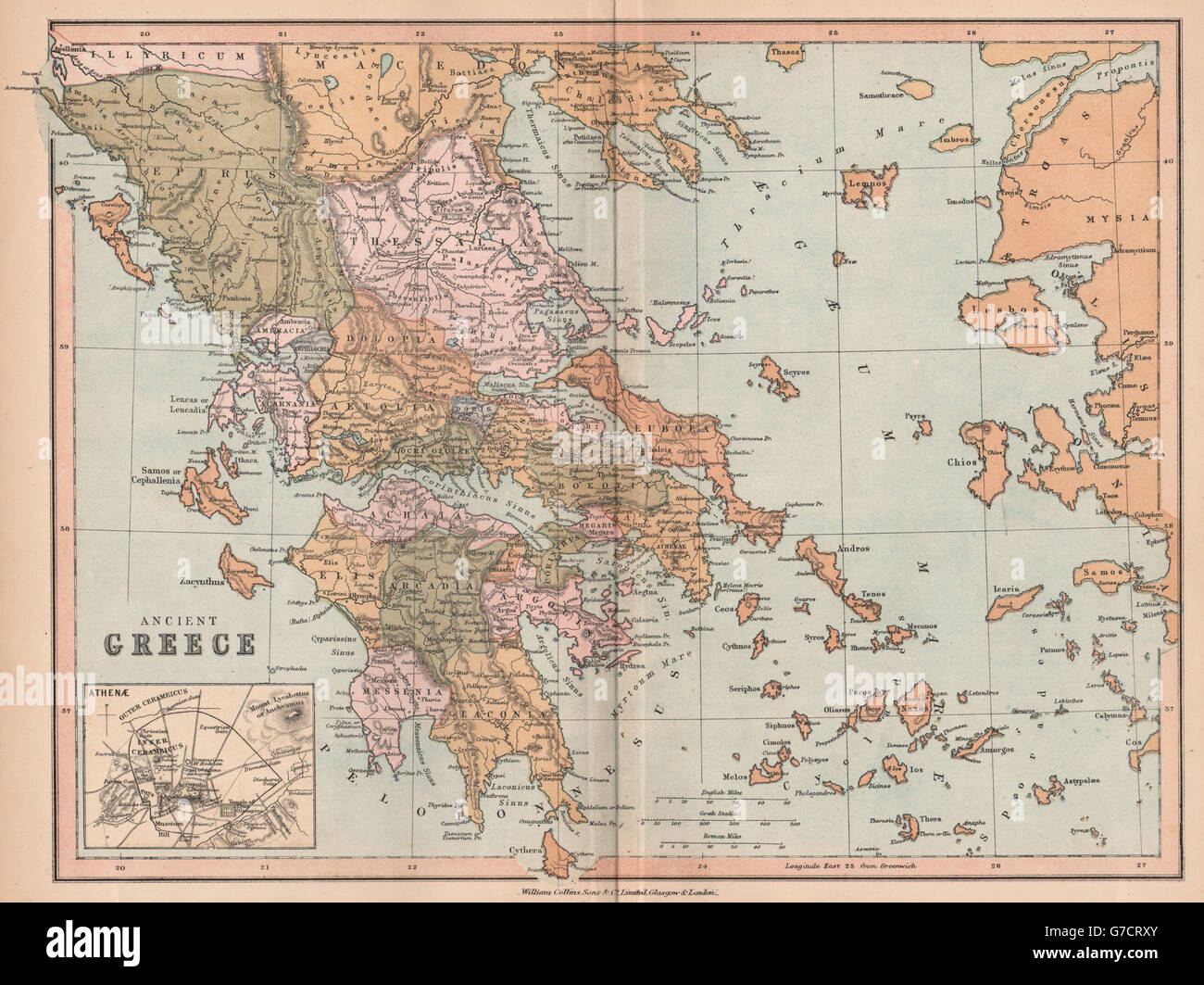 ANCIENT GREECE. Showing provinces. Inset Athens. BARTHOLOMEW, 1878 ...
